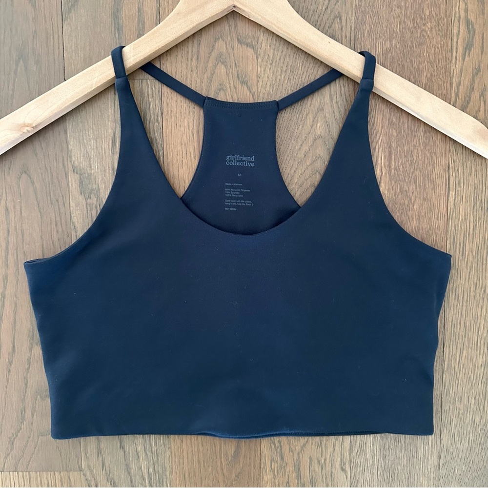 Girlfriend Collective Sustainable Cleo Halter Sports Bra Top Navy Blue Medium